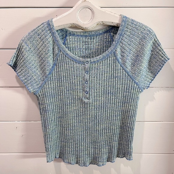 💙 AMERICAN EAGLE – Cropped Ribbed Henley – Size XL - Picture 1 of 7